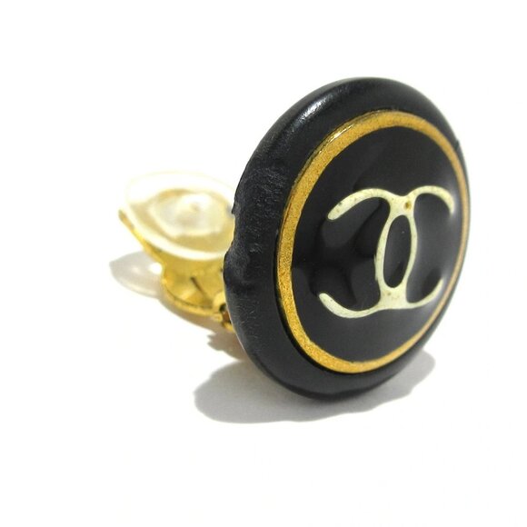 Auth CHANEL Black White Gold Plastic Hardware Clip On Earrings - Picture 5 of 7